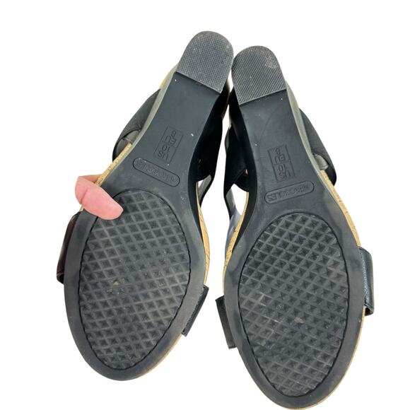 Aerosoles Black Plush Behind Open Toe Cork Wedge High Heels Strappy Size 10 - Picture 4 of 7